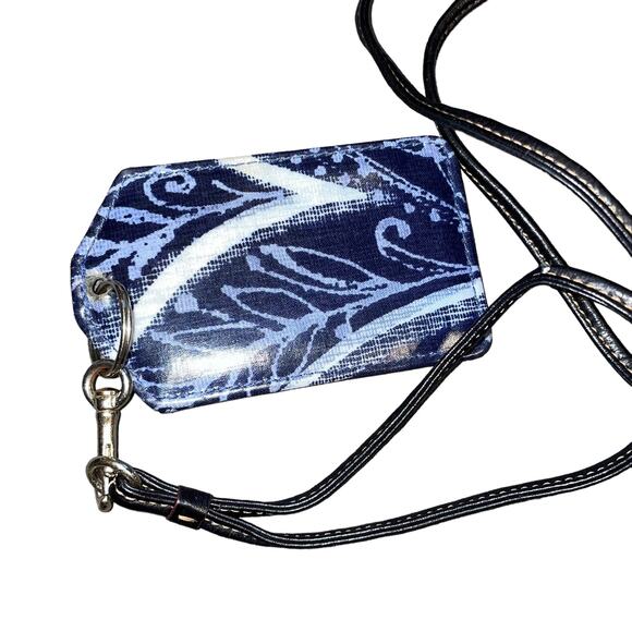 Vera Bradley Lanyard ID Card Wallet Case Blue Indigo Paisley Quilted Key Fob - Picture 7 of 7